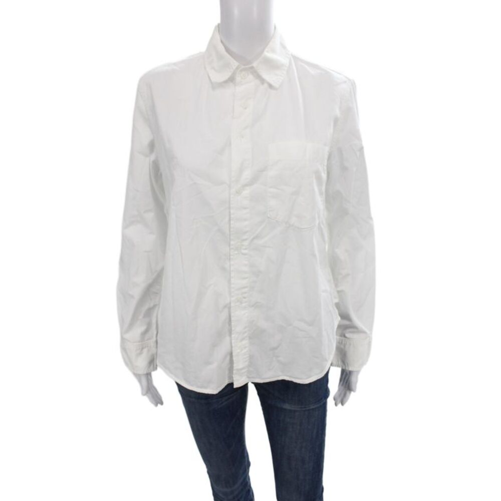 Amo Womens Basic White Cotton Collared Button-Up Long Sleeve Top Size S